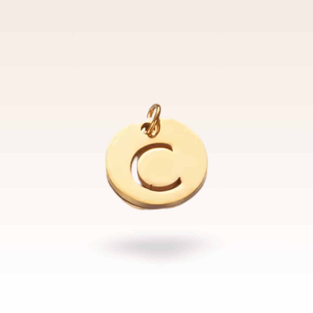 Gold C Round Initial Charm - Minimalist Design